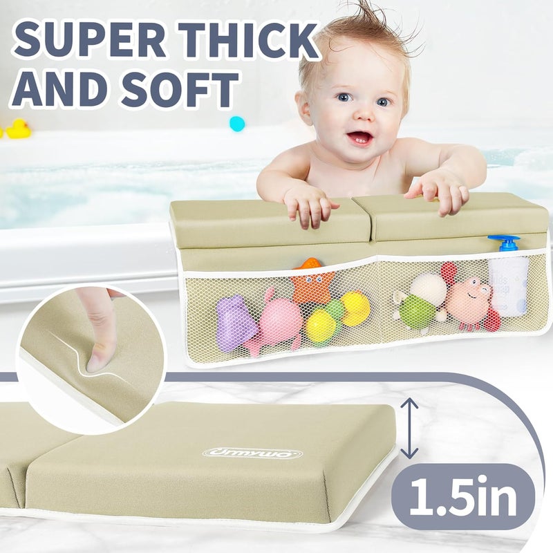 URMYWO Bath Kneeler and Elbow Rest Pad Set - 1.5" Thick Baby Bath Kneeler Pads with Toys Organizer, Anti-Slip Cozy Knee & Arm Support Bathtub Mat, Quick Dry Kneeling Pad for Baby Bath Time - Image 2